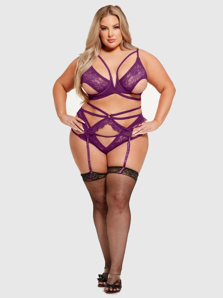 Bianca Strappy Lace Bra, Garter & Hipster Set